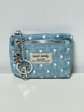 Monedero 3 cremalleras Sweet Candy  Estampado Lunares, color azul (Impermeable, repelente al agua)